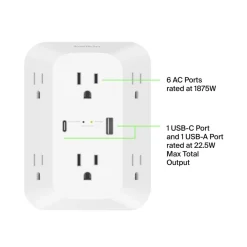 Fashion 6 Outlet Wall Surge Protector with USB-C and USB-A Surge Protectors & Power Strips