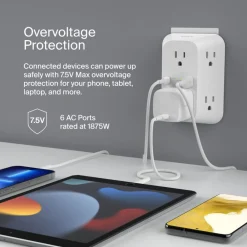 Fashion 6 Outlet Wall Surge Protector with USB-C and USB-A Surge Protectors & Power Strips