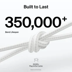 Outlet Braided USB-A Cable with Lightning Connector, 3.3ft/1m, White Charging Cables