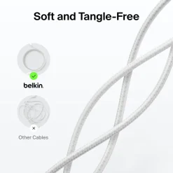 Outlet Braided USB-A Cable with Lightning Connector, 3.3ft/1m, White Charging Cables