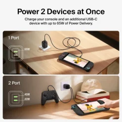 Clearance Dual USB-C Wall Charger 65W for Nintendo Switch 2 Nintendo Switch 2 Accessories New|Gan Chargers