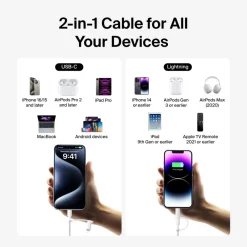 New 2-in-1 Cable with USB-C and Lightning Connector Charging Cables|Usb-C Cables