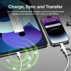 New 2-in-1 Cable with USB-C and Lightning Connector Charging Cables|Usb-C Cables