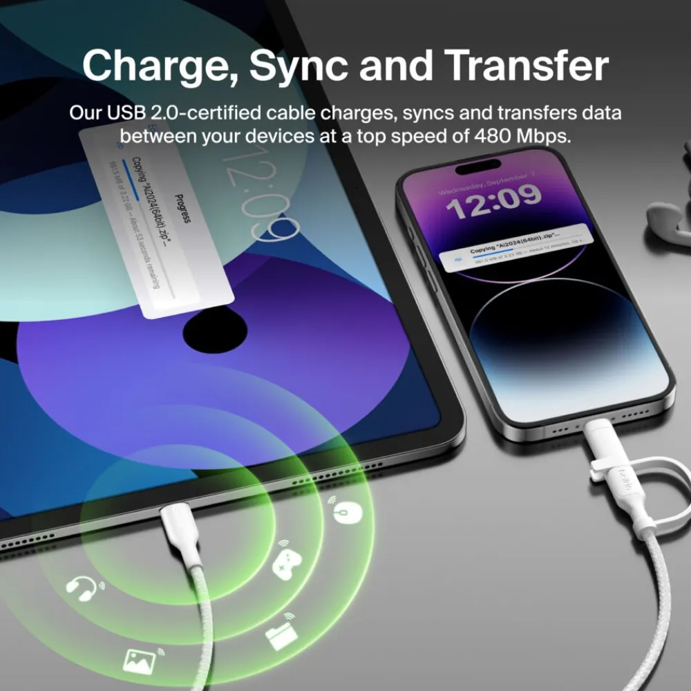 New 2-in-1 Cable with USB-C and Lightning Connector Charging Cables|Usb-C Cables
