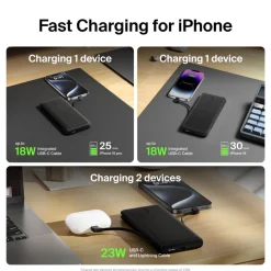 New 10K USB-C Power Bank with Integrated Cables Power Banks|Portable Chargers & Power Banks