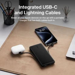 New 10K USB-C Power Bank with Integrated Cables Power Banks|Portable Chargers & Power Banks