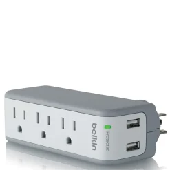 Fashion 3-Outlet Mini Travel Surge Protector with USB Ports (2.1 AMP) Surge Protectors & Power Strips