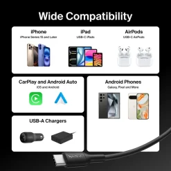 Best USB-A to USB-C Cable 15W, 3.3ft/1m, Black Charging Cables|Usb-C Cables