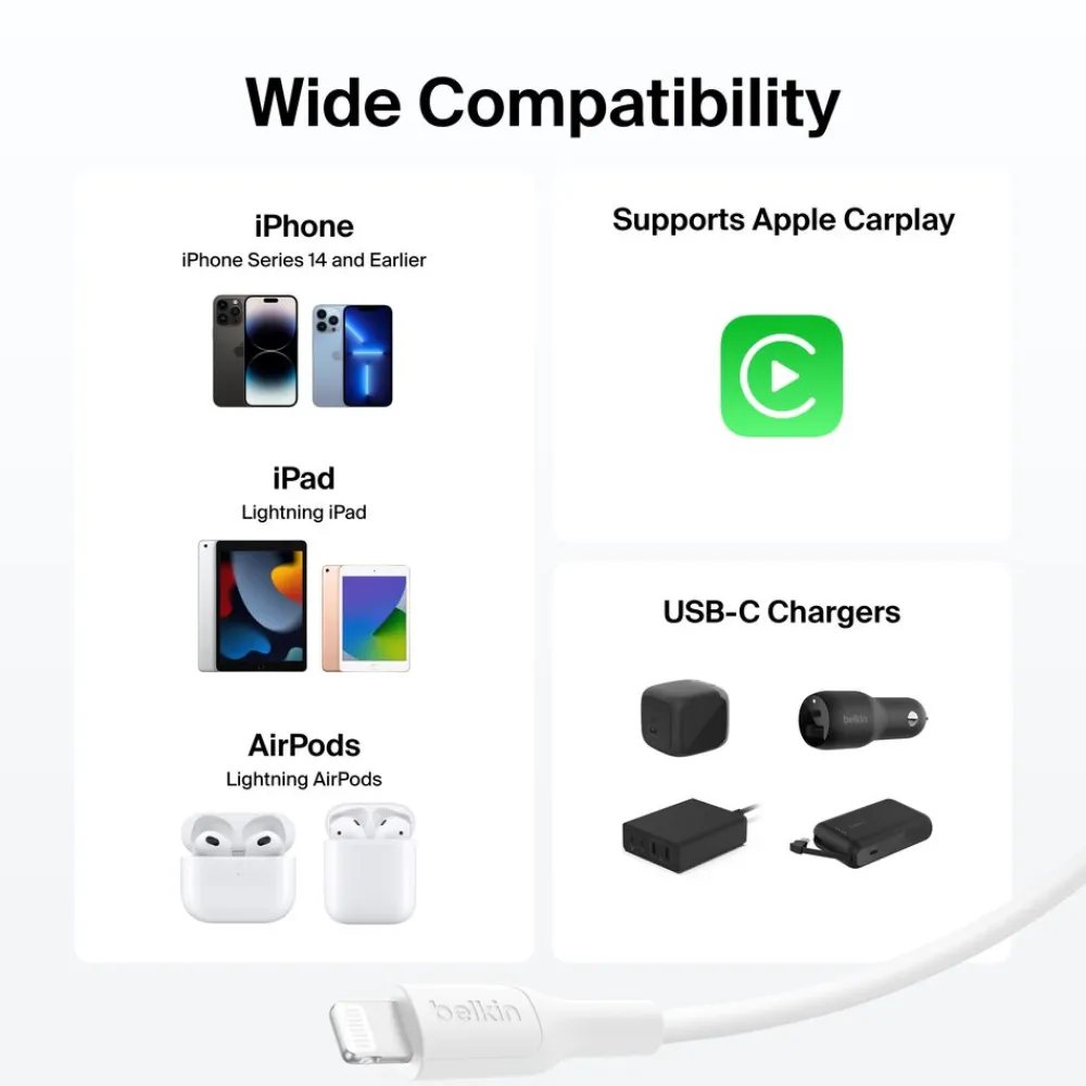 Clearance USB-C Cable with Lightning Connector, 3.3ft/1m, White Charging Cables|Usb-C Cables