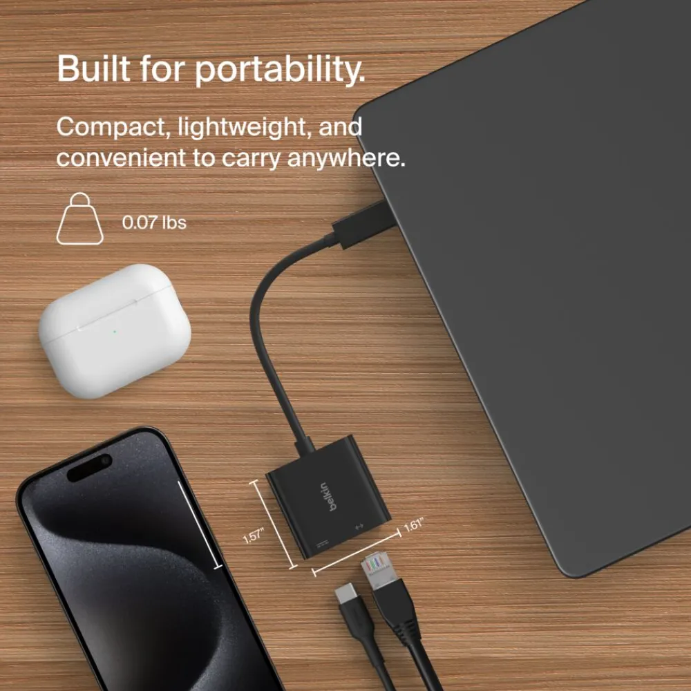 Fashion USB-C to Ethernet + Charge Adapter 100W Usb-C Adapters|Ethernet Adapters