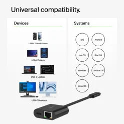 Fashion USB-C to Ethernet + Charge Adapter 100W Usb-C Adapters|Ethernet Adapters