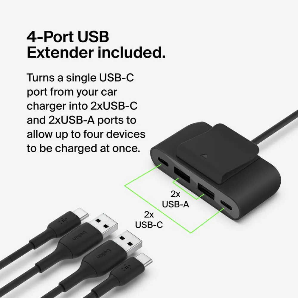 Outlet 30W USB-C Car Charger + 4-port USB power extender Car Chargers